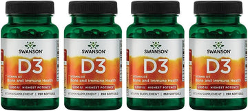 Swanson Vitamin D3 - Vitamin Supplement Promoting Bone Health & Immune System Support - Natural Support For Calcium Distribution & Absorption - (250 Softgels) 4 Pack