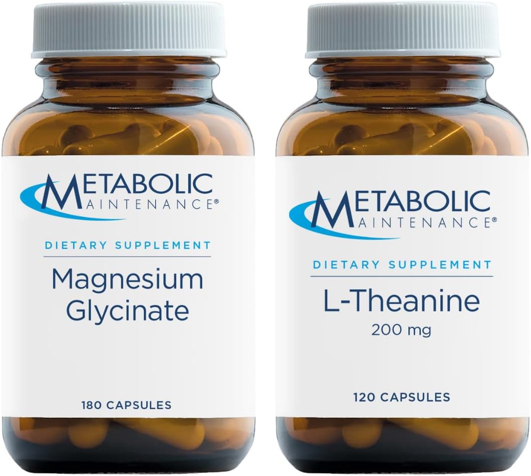 Metabolic Maintenance Calming Bundle - 200 Mg Amino Acid L Theanine to Support Relaxation and Magnesium Bisglycinate 125mg to Support Muscle & Nerve Function (120, 180 Caps)