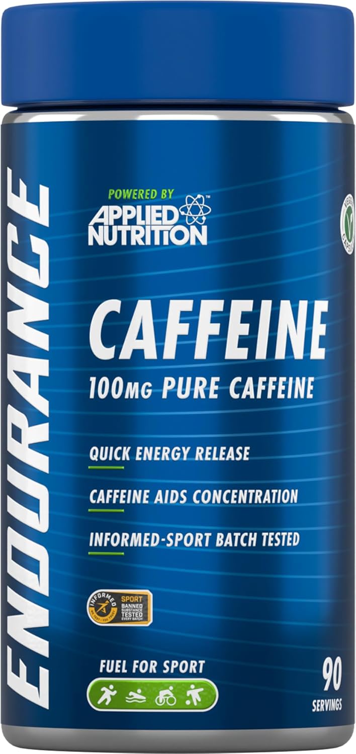 Applied Nutrition | Endurance Caffeine Capsules 100Mg - Quick Energy Release, Increase Alertness, Concentration, Boost Endurance Performance, Veggie Capsules, 90 Servings
