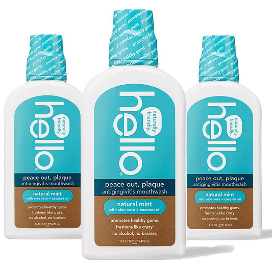 Hello Peace Out Plaque, Antigingivitis Alcohol Free Mouthwash, Natural Mint with Aloe Vera & Natural Watermelon Flavor Kids Fluoride Free Rinse, Alcohol Free, Vegan, SLS Free
