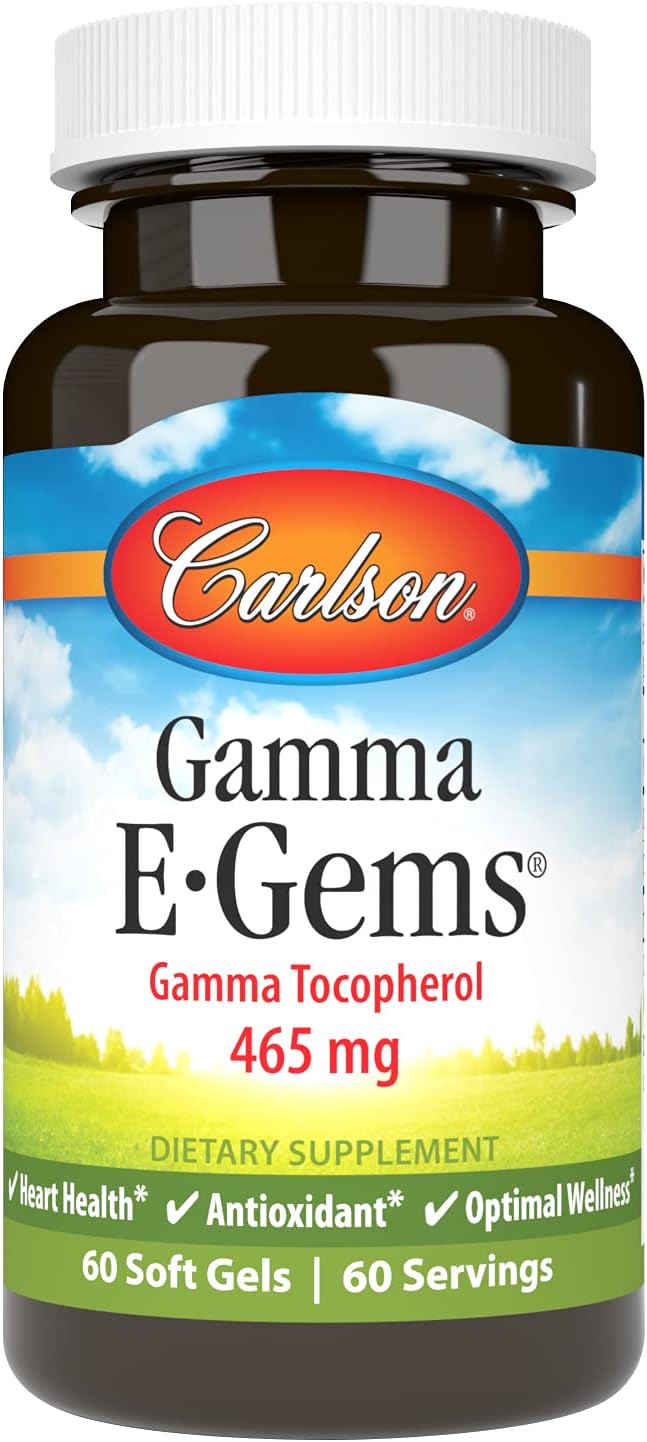 Carlson - Gamma E-Gems, Gamma Tocopherol 465 mg, Heart Health & Optimal Wellness, Antioxidant, 60 Soft gels