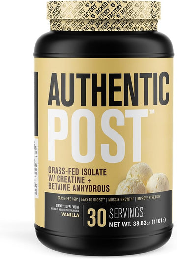 Jacked Factory Authentic Post - Grass-Fed Iso Post Workout Protein Powder With Creatine Monohydrate For Post-Workout Muscle Recovery & Enhanced Performance - 30 Servings, Vanilla