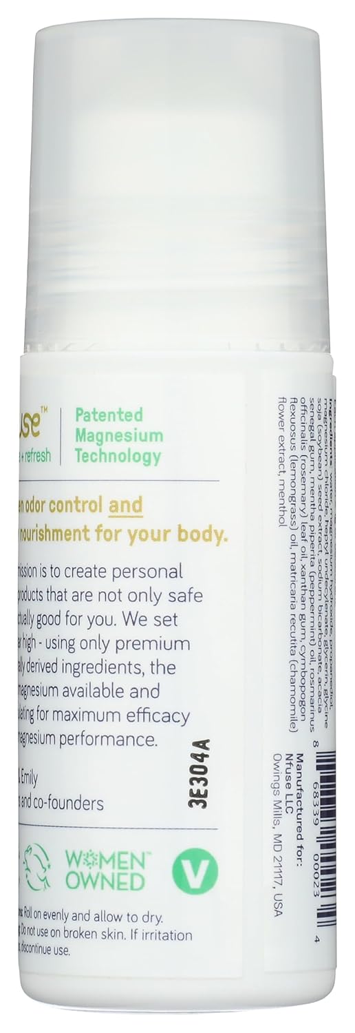 Nfuse Natural Magnesium Roll-On Deodorant - Patented Magnesium Delivery Technology - Aromatherapeutic Essential Oils - Rosemary Mint: Relieve + Refresh : Beauty & Personal Care