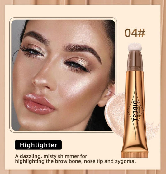 Contour Beauty Wand, Liquid Face Concealer Contouring With Cushion Applicator, High Coverage Natural Matte Finish Highlighter Bronzer Stick Super Silky Cream Face Blush Illuminator Makeup Stick (4#)