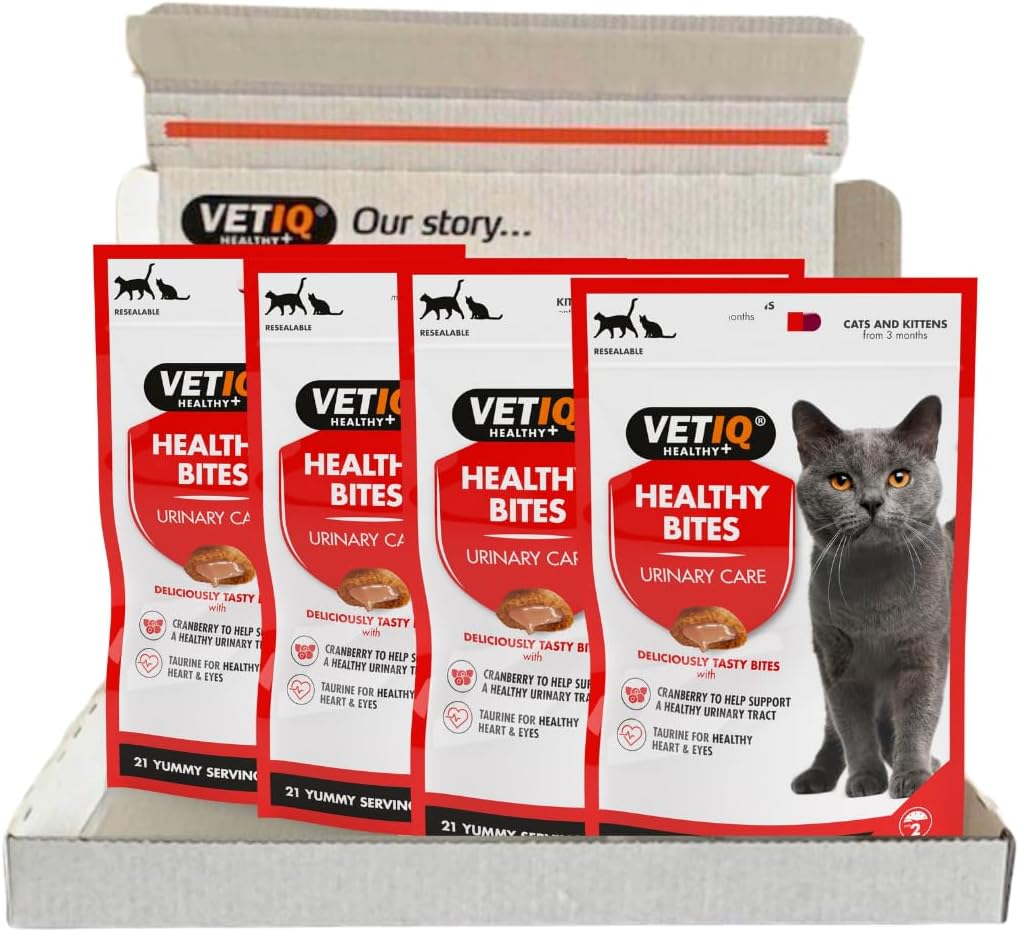 VETIQ Healthy Bites Urinary Care Treats for Cats & Kittens 3+ Months, with Cranberry, Taurine and Prebiotic Fibre, 65 g (Pack of 4)?EC5030