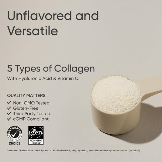 Sports Research Multi Collagen Protein Powder (Type I, Ii, Iii, V, X) With Hyaluronic Acid + Vitamin C | 5 Types Of Food Based Collagen, 30 Servings (Unflavored)