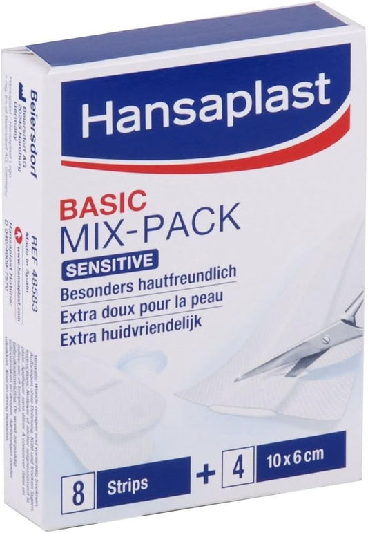 Hansaplast - Pansements - Basic Mix Pack Sensitive - 8Strips + 4X10X6Cm