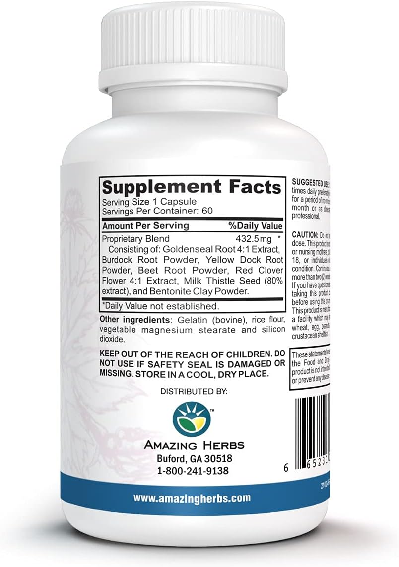 Amazing Herbs Detox/Flush Blood Purifier - All Natural Detoxifying Supplement Made with 7 Powerful Cleansing & Purifying Agents - 60 Count : Health & Household