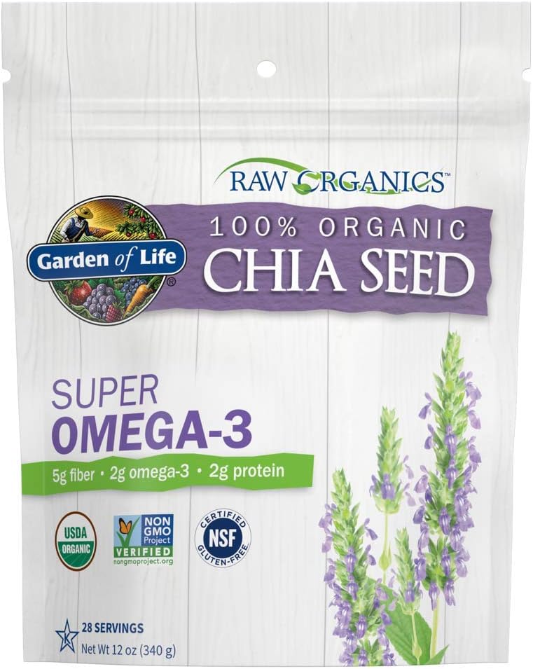 Chia Seeds 100% Organic For Smoothies, Pudding - Raw Organics Whole Seed Foods With Omega 3 Superfood, Fiber, Keto Friendly, Non-Gmo, Gluten Free - Garden Of Life - Vegan Egg Substitute, 28 Servings