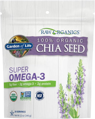Chia Seeds 100% Organic For Smoothies, Pudding - Raw Organics Whole Seed Foods With Omega 3 Superfood, Fiber, Keto Friendly, Non-Gmo, Gluten Free - Garden Of Life - Vegan Egg Substitute, 28 Servings