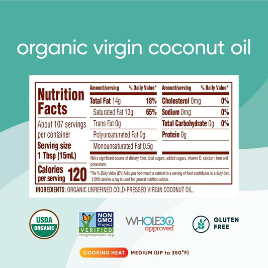 Nutiva Organic Coconut Oil 54 Fl Oz, Cold-Pressed, Fresh Flavor For Cooking, Natural Hair, Skin, Massage Oil And, Non-Gmo, Usda Organic, Unrefined Extra Virgin Coconut Oil (Aceite De Coco)