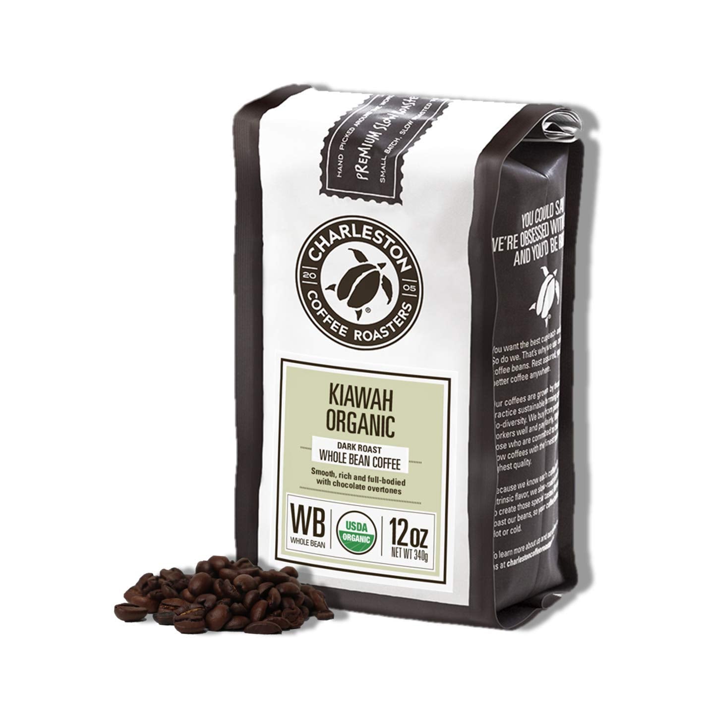 Charleston Coffee Roasters | Specialty Organic Whole Bean Coffee | Hand Picked, Premium Slow Roast | (Kiawah, Dark Roast) 12Oz