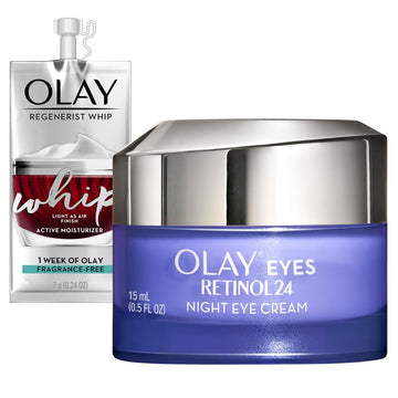 Olay Regenerist Retinol 24 Night Eye Cream, 0.5Oz + Whip Face Moisturizer Travel/Trial Size Bundle