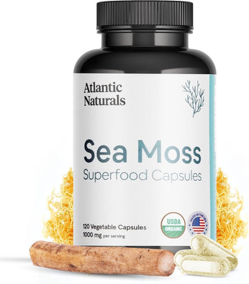 Atlantic Naturals Organic Sea Moss Capsules | Immune System, Thyroid Health, Beautiful Skin And Digestion Multivitamin Supplement | 120 Irish Sea Moss Capsules | Better Than Gel Powder
