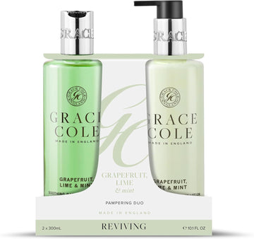 Grace Cole Grapefruit Lime & Mint Scented Body Care Duo Gift Set 1 X Bath & Shower Gel 300Ml, 1 X Hand & Body Lotion 300Ml - Essential Oils - Vegan - Made In England