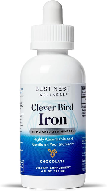 Clever Bird Liquid Iron Supplement, 15mg per Serving, Vegan Drops for Kids & Adults, Prenatal Iron Vitamin, Energy Support, High Potency, Chocolate, Best Nest Wellness, 4 Oz