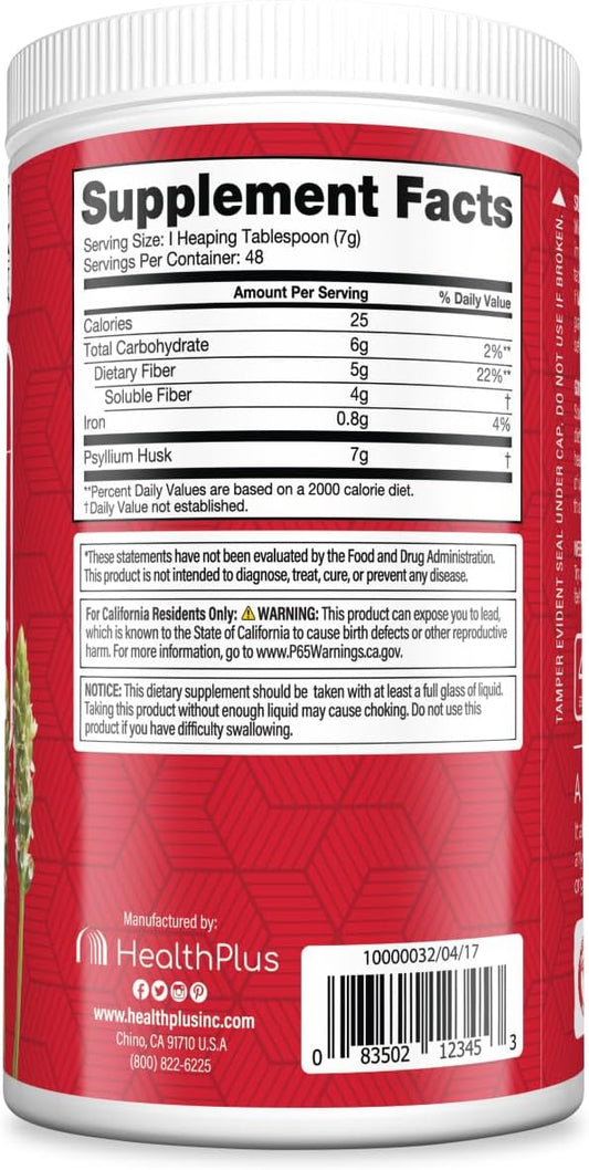 Health Plus Original Colon Cleanse, 12 oz Powder, 48 Servings - Natural Detox, Digestive Constipation Relief, Daily Fiber, Contains Psyllium Husk