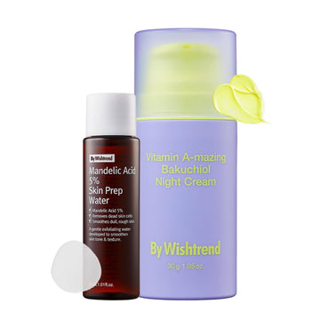 By Wishtrend Bakuchiol Retinal Night Cream +Mandelic Acid 5% Water Set, Gentle Skin Renewal