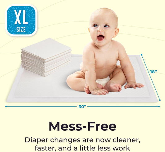 Peekapoo X-Large (30"X18") Disposable Changing Pads For Baby – Portable Changing Pad Liners For Mess Free Travel, Ultra Absorbent, Waterproof And Super Soft, 50 Count