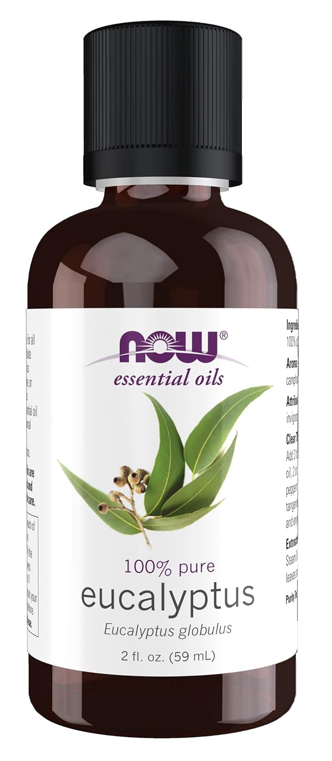 Now Essential Oils, Eucalyptus Oil, Clarifying Aromatherapy Scent, Steam Distilled, 100% Pure, Vegan, Child Resistant Cap, 2-Ounce