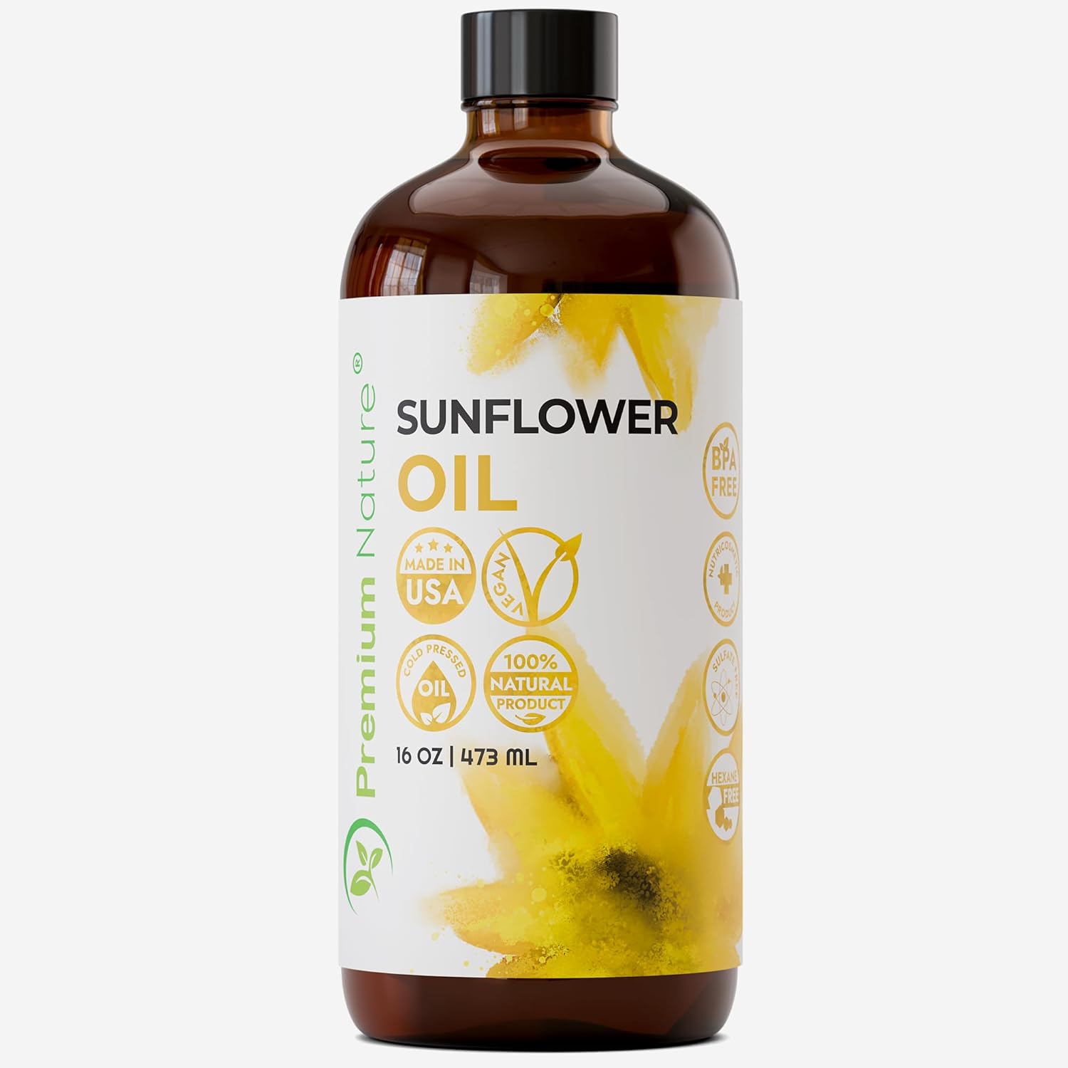 Sunflower Oil Cold Pressed Seed Oils Unrefined Sun Flower Liquid For Face Hair Skin Sunflowers Essential Oil Carrier For Mixing Pure Massage Oil 16Oz