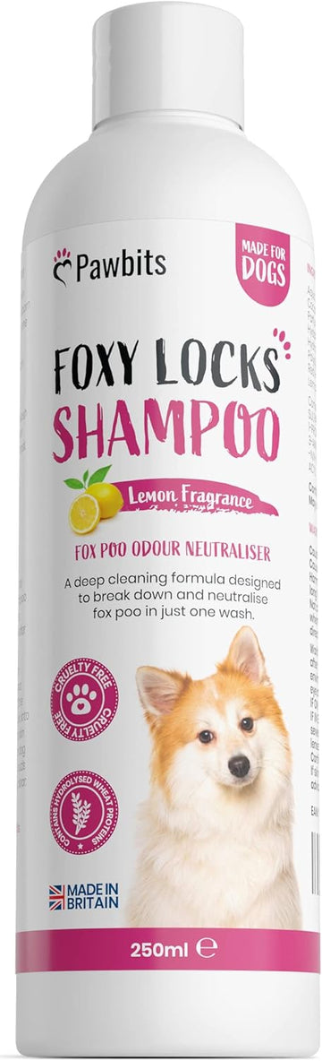 Pawbits Foxy Locks Dog Shampoo For Smelly Dogs to Help Remove Fox Poo 250ml – A Concentrated Lemon Scented Formula for Deep Cleaning, to Neutralise Strong Odours?FOXWASTE-250