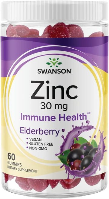 Swanson Zinc Gummies - 60 Elderberry Gummies - Vitamin Supplement For Antioxidant Activity And Immune Support