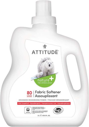 Attitude Laundry Fabric Softener Liquid, Vegan And Naturally Derived Detergent, Plant Based, He Washing Machine Compatible, Pink Grapefruit, 80 Loads, 67.6 Fl Oz