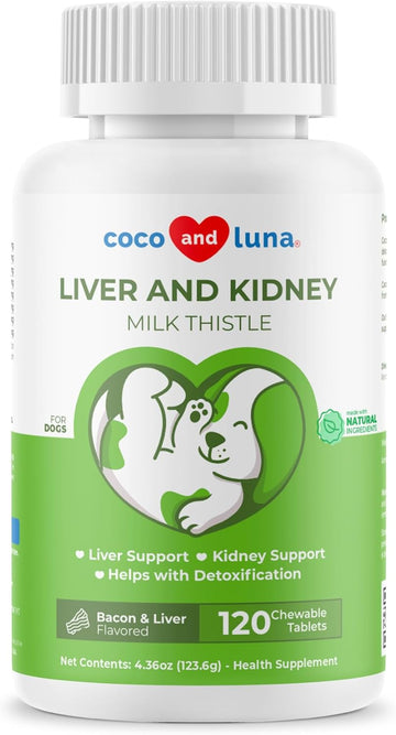 Milk Thistle For Dogs - 120 Chewable Tablets - Silymarin - Liver And Kidney Support For Dogs With Epa & Dha - Detox For Dogs - Liver Supplement For Dogs With Choline And L-Arginine