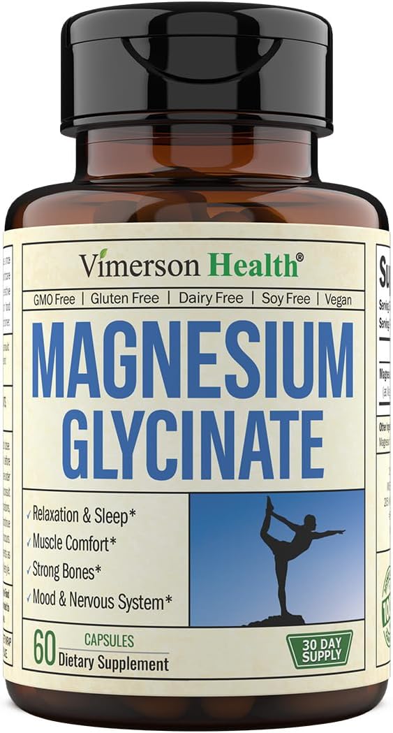 Magnesium Glycinate 200mg Capsules (Glicinato de Magnesio) - Vegan Magnesium 200mg for Restful Sleep & Mood Support, Muscle Comfort, Bone & Nervous System Health. 60 Chelated Magnesium-Glycinate Caps