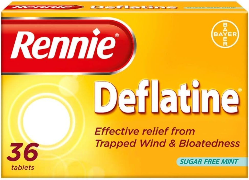 Rennie Deflatine Trapped Wind & Bloatedness Relief Tablets Sugar-Free Mint - 36 Tablets **2 Pack Deal