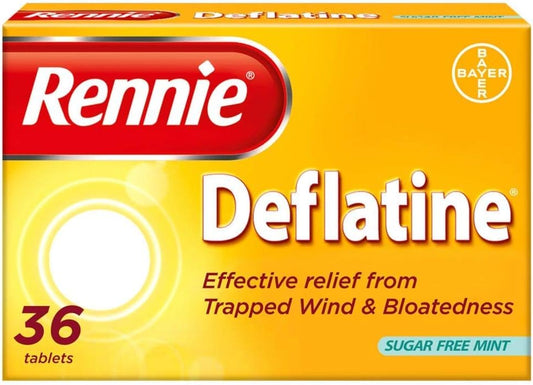 Rennie Deflatine Trapped Wind & Bloatedness Relief Tablets Sugar-Free Mint - 36 Tablets **2 Pack Deal