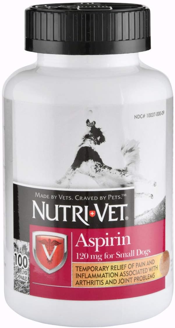 Nutri-Vet Aspirin for Dogs, Fast Pain Relief Liver Flavoured Chewable Tablets For Small Dogs, 120mg - 100 Ct