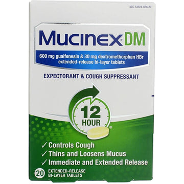 Mucinex Dm 12-Hour Expectorant And Cough Suppressant Tablets, 20 Count
