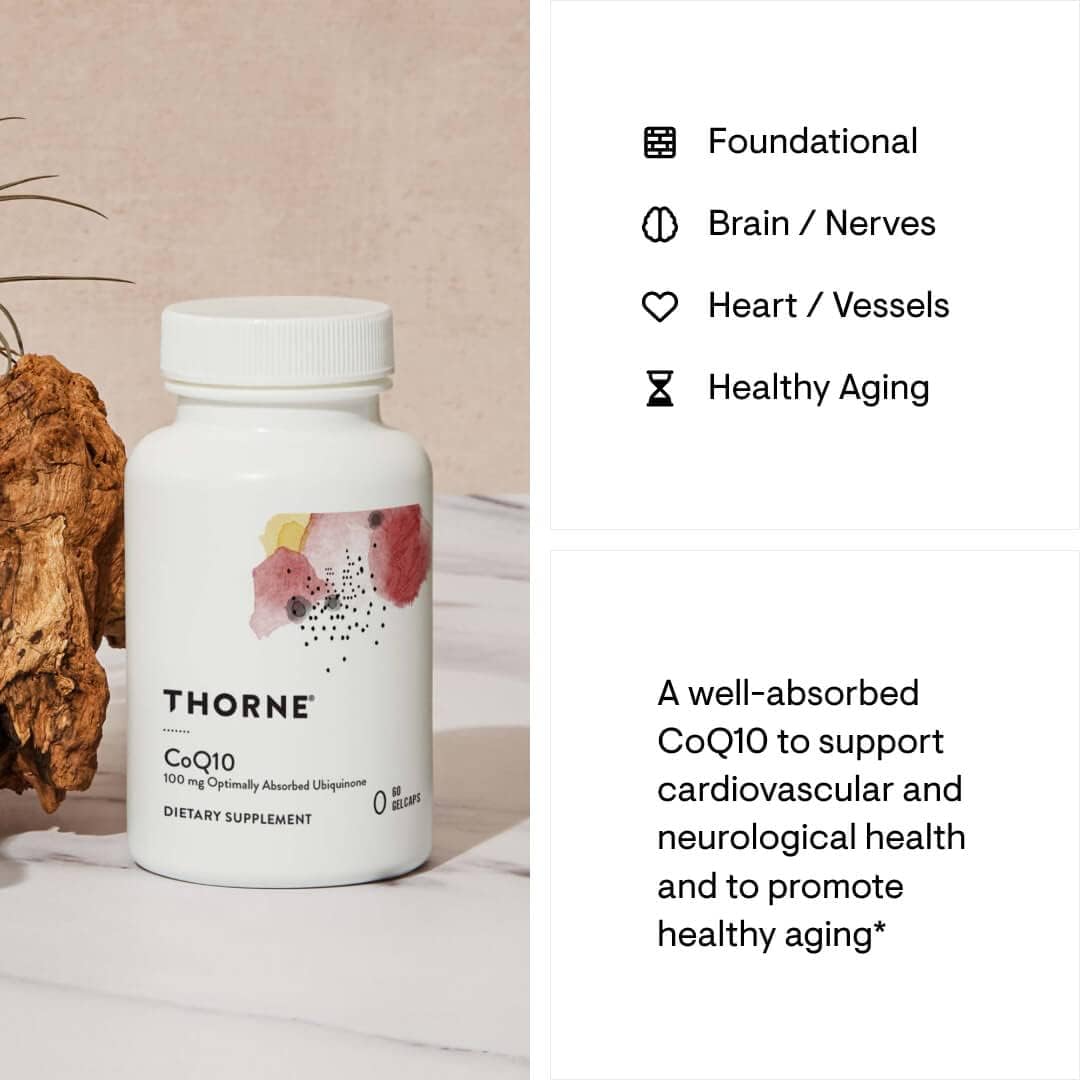 THORNE CoQ10 (Formerly Q-Best 100) - 100mg Optimally Absorbed Ubiquinone - Gluten-Free Dietary Supplement Support for Heart Health & Brain Function - 60 Gelcaps : Health & Household