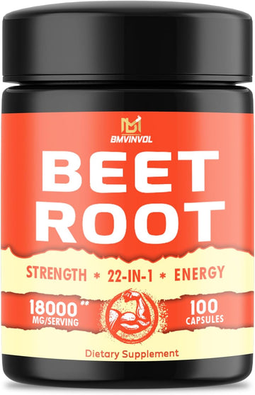 BMVINVOL 100 Capsules - 18000mg Beet Root Supplement with L-Arginine, L-Citrulline, Beet Root & More - 22in1 Beet Root Capsules for Supports Athletic Performance, Energy Levels & Immune System