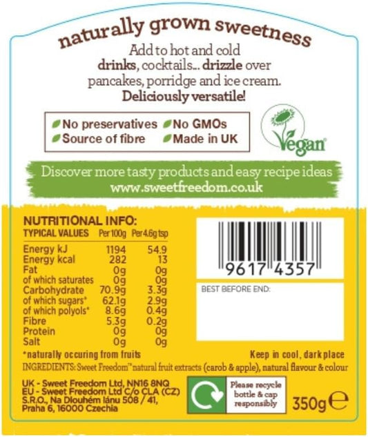 Sweet Freedom Cinnamon Syrup - 350 G | Natural Great Taste With Sweetness Derived From Fruit | Ideal For Coffee, Baking & Dessert | No Preservatives Or Allergens | Vegan | Only 13 Cal Per Teaspoon