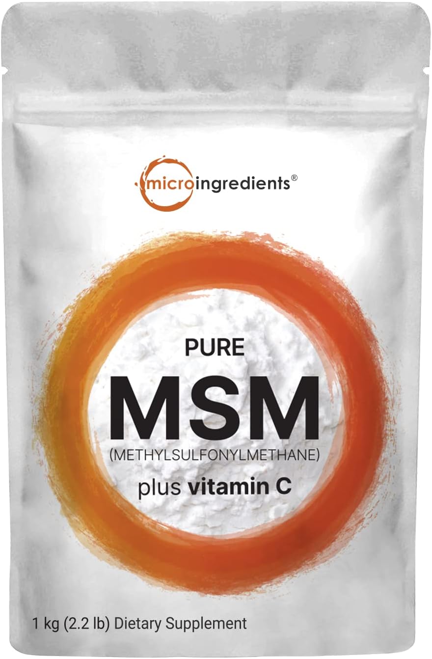 MSM(Methylsulfonylmethane) Powder,1 KG | 2000mg Perserving, MSM Crystal Powder Fortified with Vitamin C, Bioactive Source of Sulfur, Joint Health Support & Hair Growth, Vegan, Non-GMO