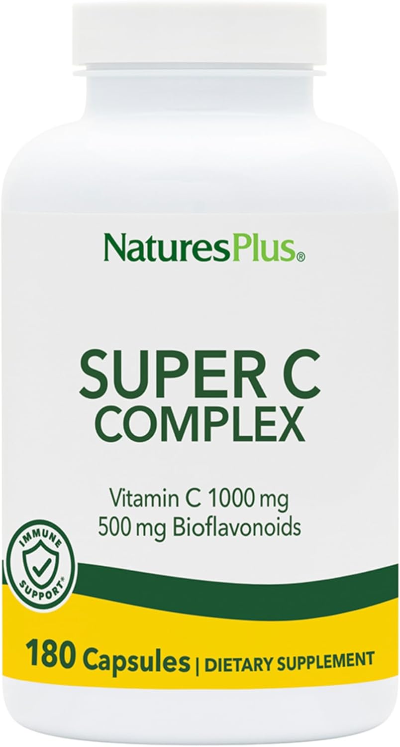 Natures Plus Super C Complex - 180 Capsules, Pack Of 2 - With 1000 Mg Vitamin C & 500 Mg Bioflavonoids - Vegan, Gluten Free - 180 Total Servings