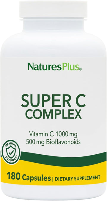 Natures Plus Super C Complex - 180 Capsules, Pack Of 2 - With 1000 Mg Vitamin C & 500 Mg Bioflavonoids - Vegan, Gluten Free - 180 Total Servings