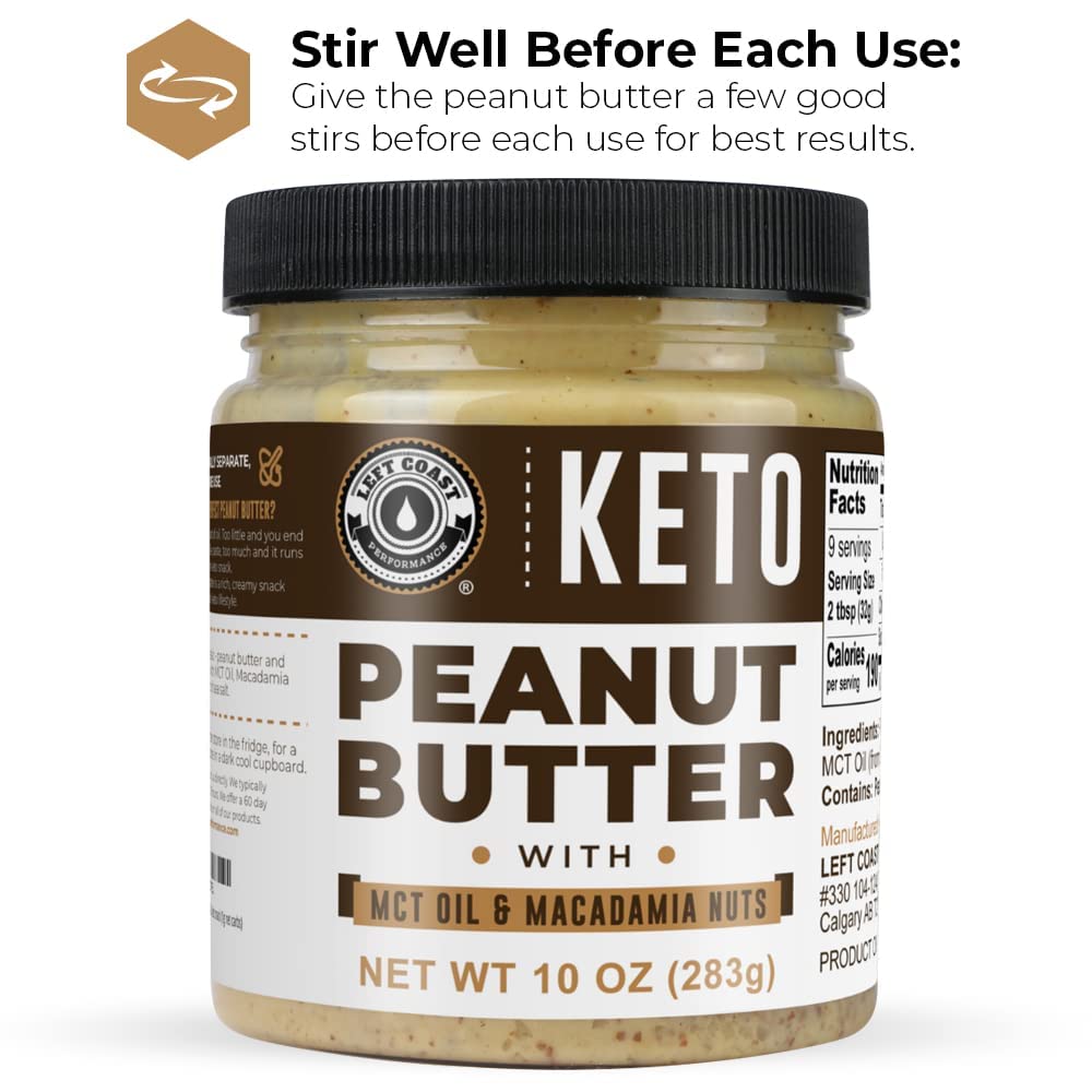 Keto Peanut Butter with Macadamia Nuts and MCT Oil Smooth, 10oz - Keto Nut Butter Spread, Fat bomb, Low carb keto snack (10) : Grocery & Gourmet Food