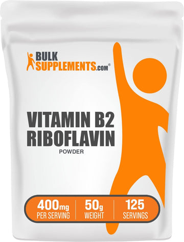 BULKSUPPLEMENTS.COM Riboflavin Powder - Vitamin B2 400 mg, Vitamin B Supplements - Riboflavin 400mg, Vitamins for Energy - Gluten Free, 400mg per Serving, 50g (1.8 oz), Pack of 1