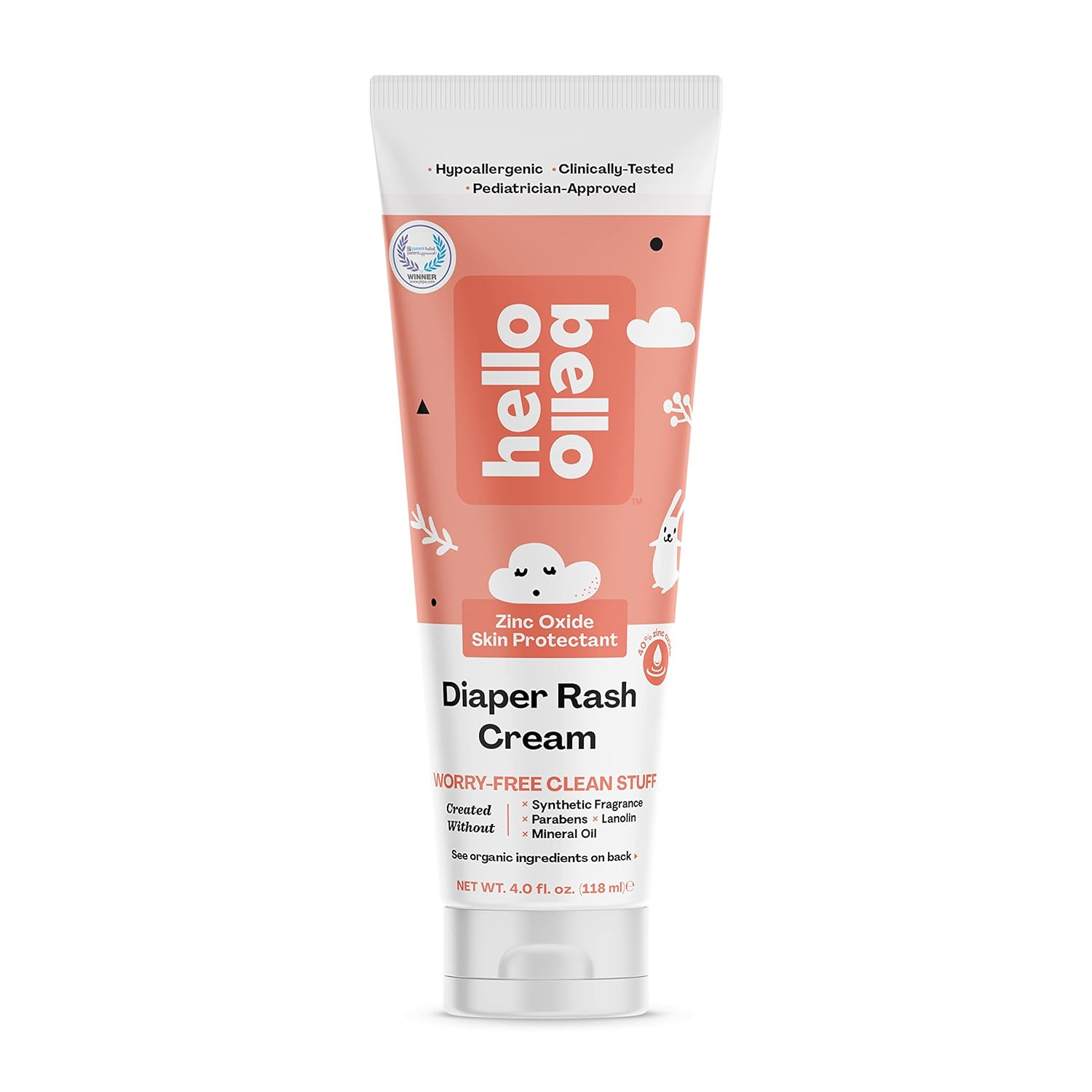 Hello Bello Diaper Rash Cream, Vegan Cruelty-Free Non-Nano Zinc Oxide, 4 Fl. Oz