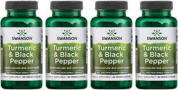 Swanson Turmeric & Black Pepper - Organic Joint Health, Heart Health, Digestion, & Liver Support Supplement - Natural Formula For Enhanced Bioavailability & Absorption - (60 Veggie Capsules) 4 Pack