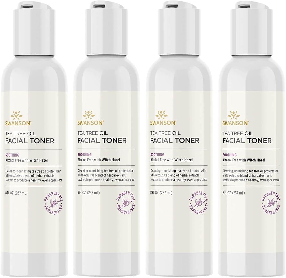 Swanson Tea Tree Oil Facial Toner With Witch Hazel 8 Ounce (237 Ml) Liquid (4 Pack)