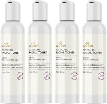 Swanson Tea Tree Oil Facial Toner With Witch Hazel 8 Ounce (237 Ml) Liquid (4 Pack)
