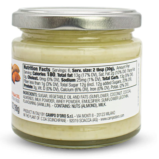 Almond Butter, Sweet Creamy Almond Spread, (6.35Oz - 180 G). Product Of Italy, Made In Sicily. Non-Gmo, Campo D'Oro