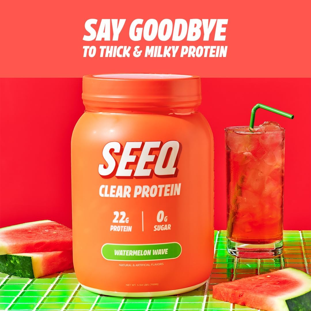 SEEQ Clear Whey Isolate Protein Powder, Watermelon Wave, 25 Servings, 22g Protein Per Serving, Sugar-Free, Keto-Friendly, Soy-Free Clear Protein Powder, Juice-Like Protein : Health & Household