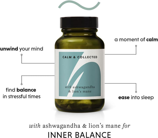 The Herbtender Calm & Collected – Stress Relief With Ashwagandha, Lion’S Mane, Holy Basil & Adaptogens For Sleep Support & Relaxation, Vegan, Organic Calming Supplements, 60 Capsule Pouch