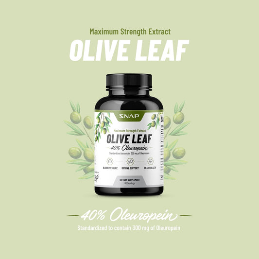 Olive Leaf Extract Capsules - Super Strength 40% Oleuropein For Blood Flow Support, Improve Digestion, Antioxidant Boost Supplement, Improve Brain Function (60 Capsules)